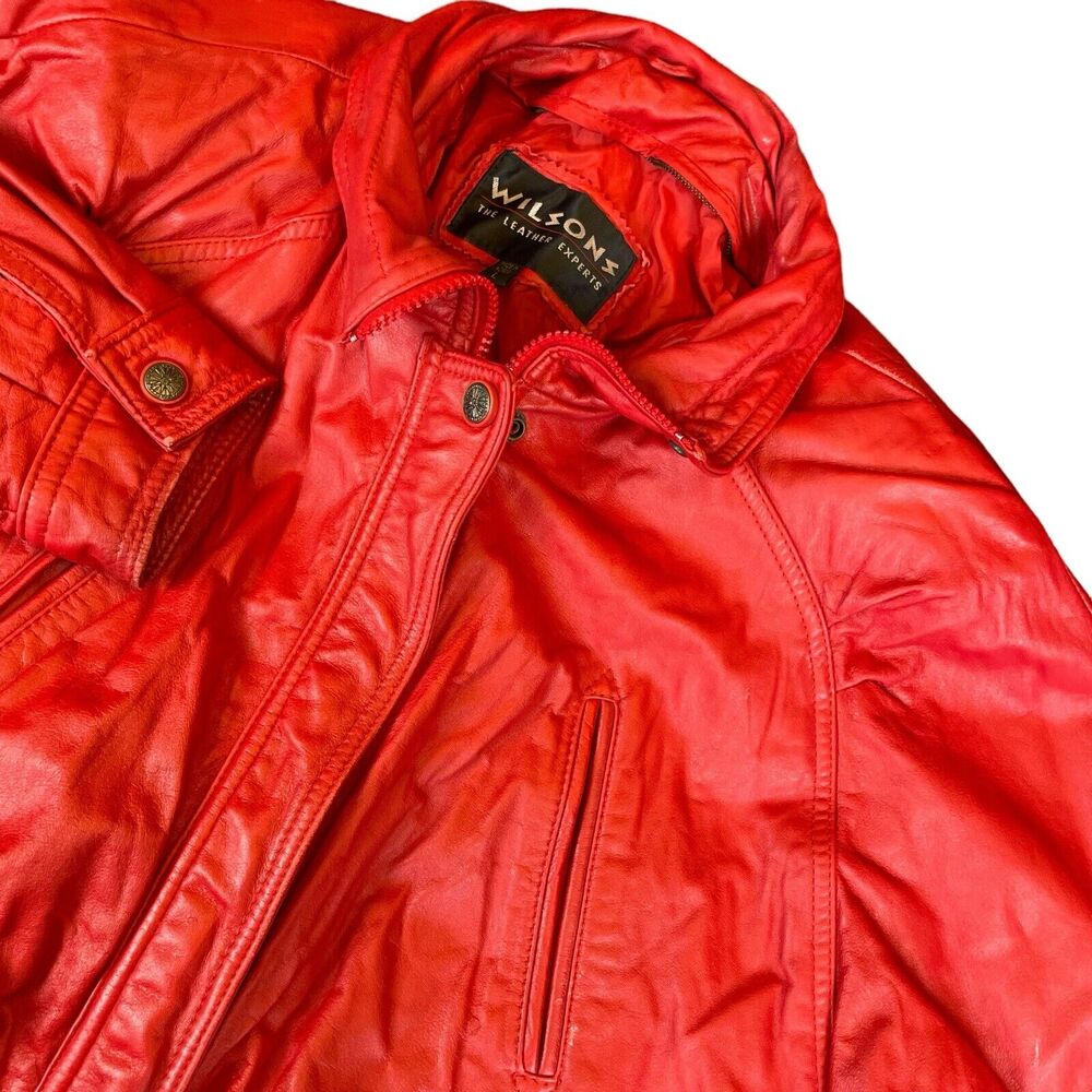 Wilsons Leather Women's Biker Motorcycle Leather Red Jacket Size Large Full Zip